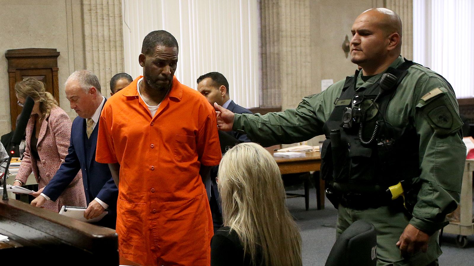 R Kelly pictured attending a separate court hearing in Chicago earlier in September