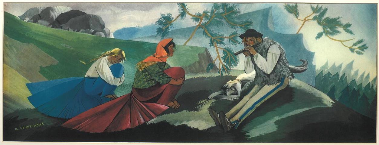 Kompozycja barwna autorstwa malarki, graficzki i ilustratorki, Zofii Stryjeńskiej. Dzieło pochodzi z 1930 roku.