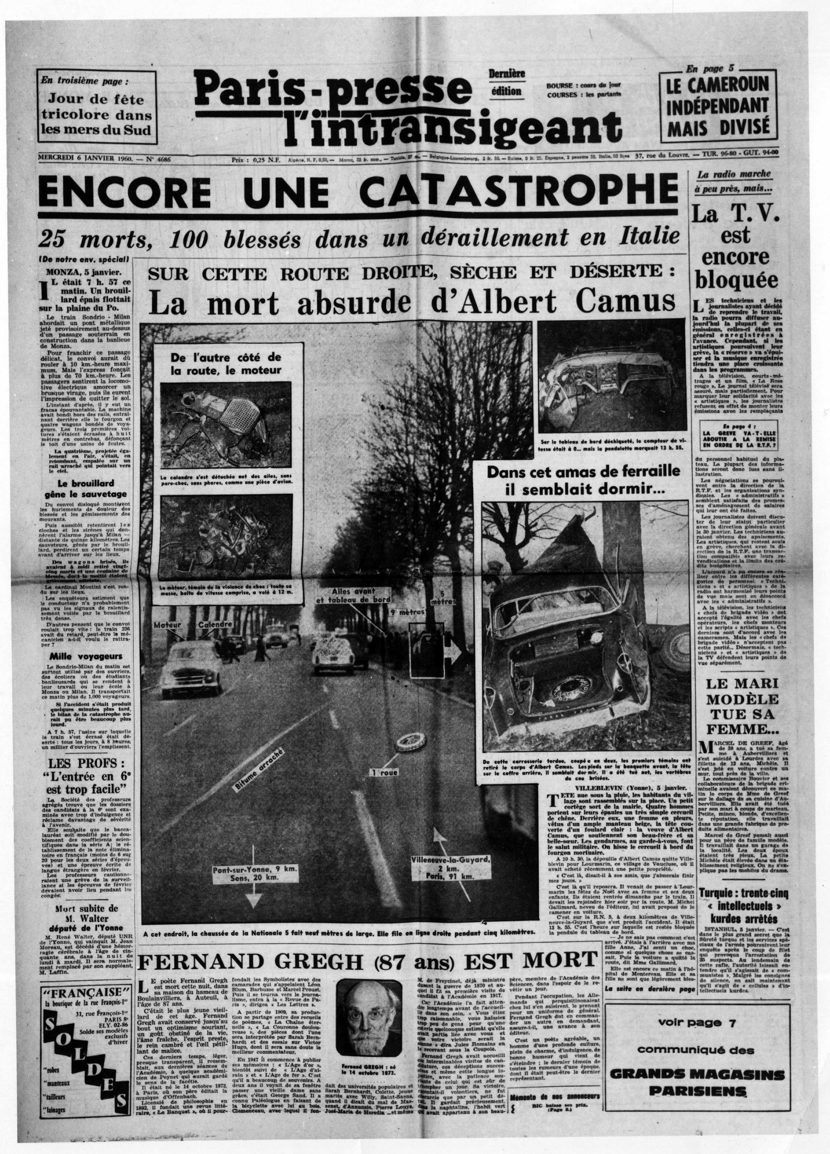 „Paris-Presse L’Intransigeant” z 6 stycznia 1960 r. analizuje wypadek noblisty 