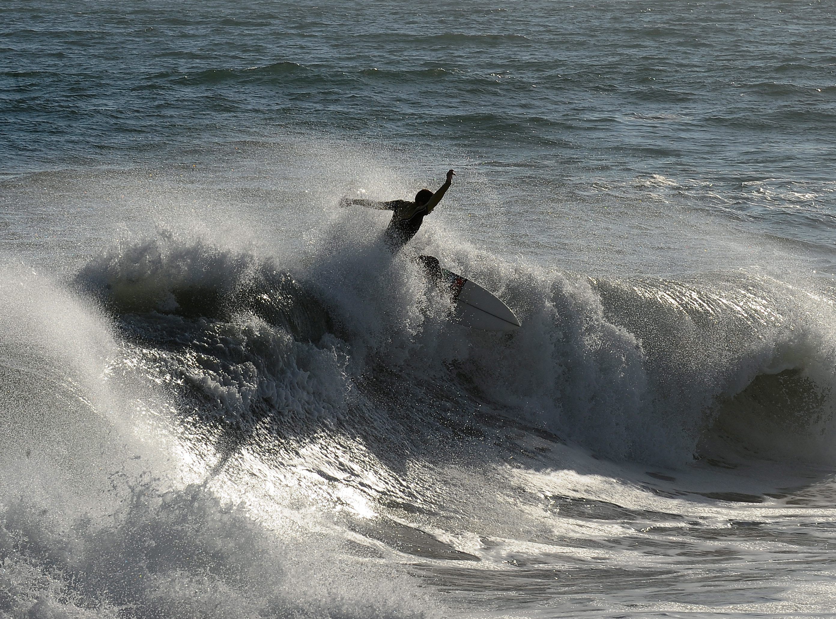 Surfer na fali w Newport Beach, w Kalifornii