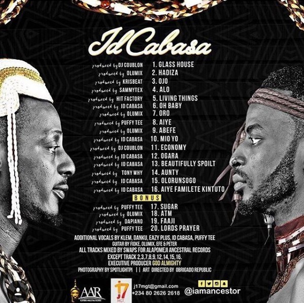 Cover art for 9ice's album, 'ID Cabasa.' (Alapomeji)