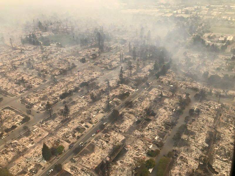 Handout photo of an aerial photo of the devastation left behind from the North Bay wildfires north o
