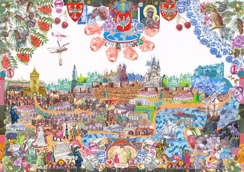 Varsovia 2013 kolaz z fragmentów znaczkow pocztowych