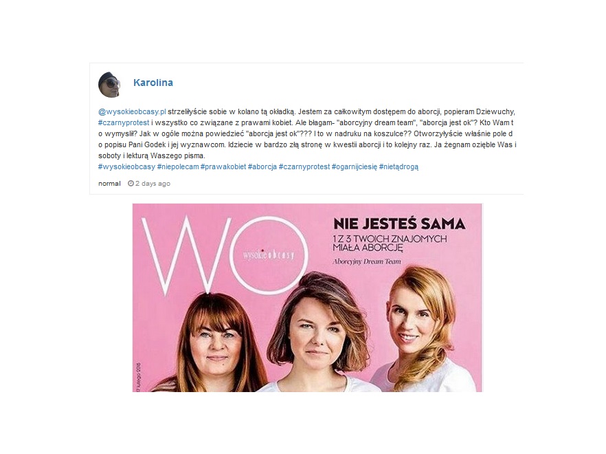 Reakcje użytkowniczek Instagramu na okładkę