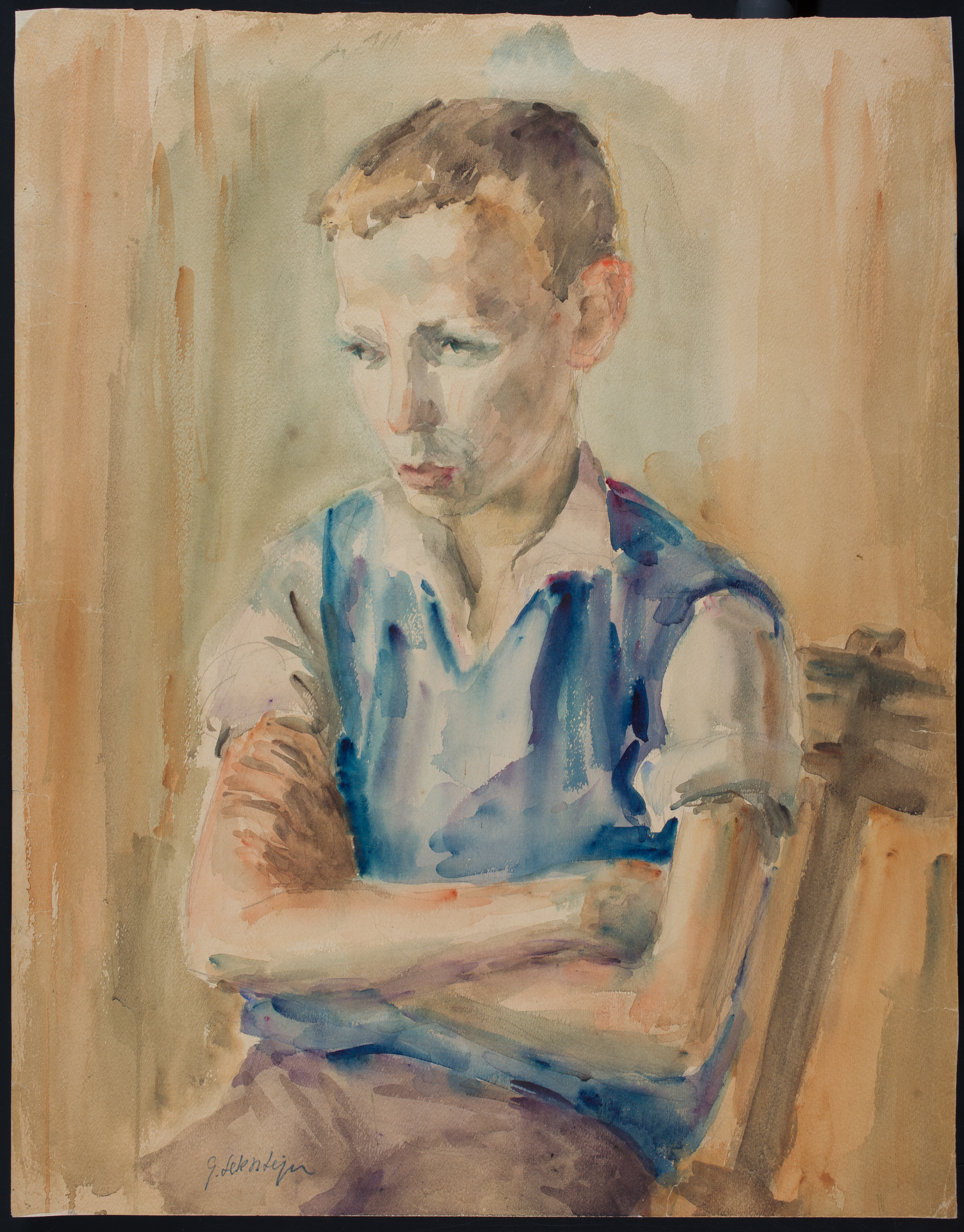Portret siedzącego chłopca, 1932-1943 (?), akwarela
