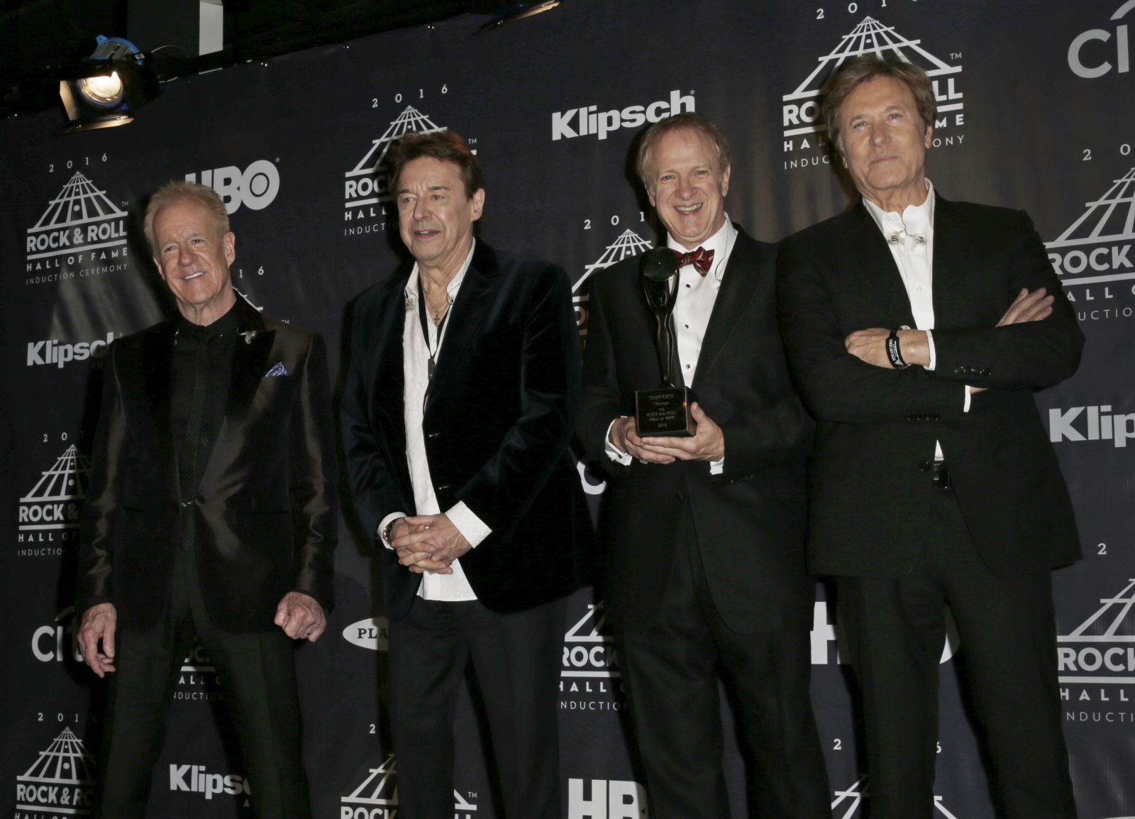 Muzycy Chicago: James Pankow, Walter Parazaider, Lee Loughnane i Robert Lamm podczas ceremonii wprowadzenia do Rock and Roll Hall of Fame