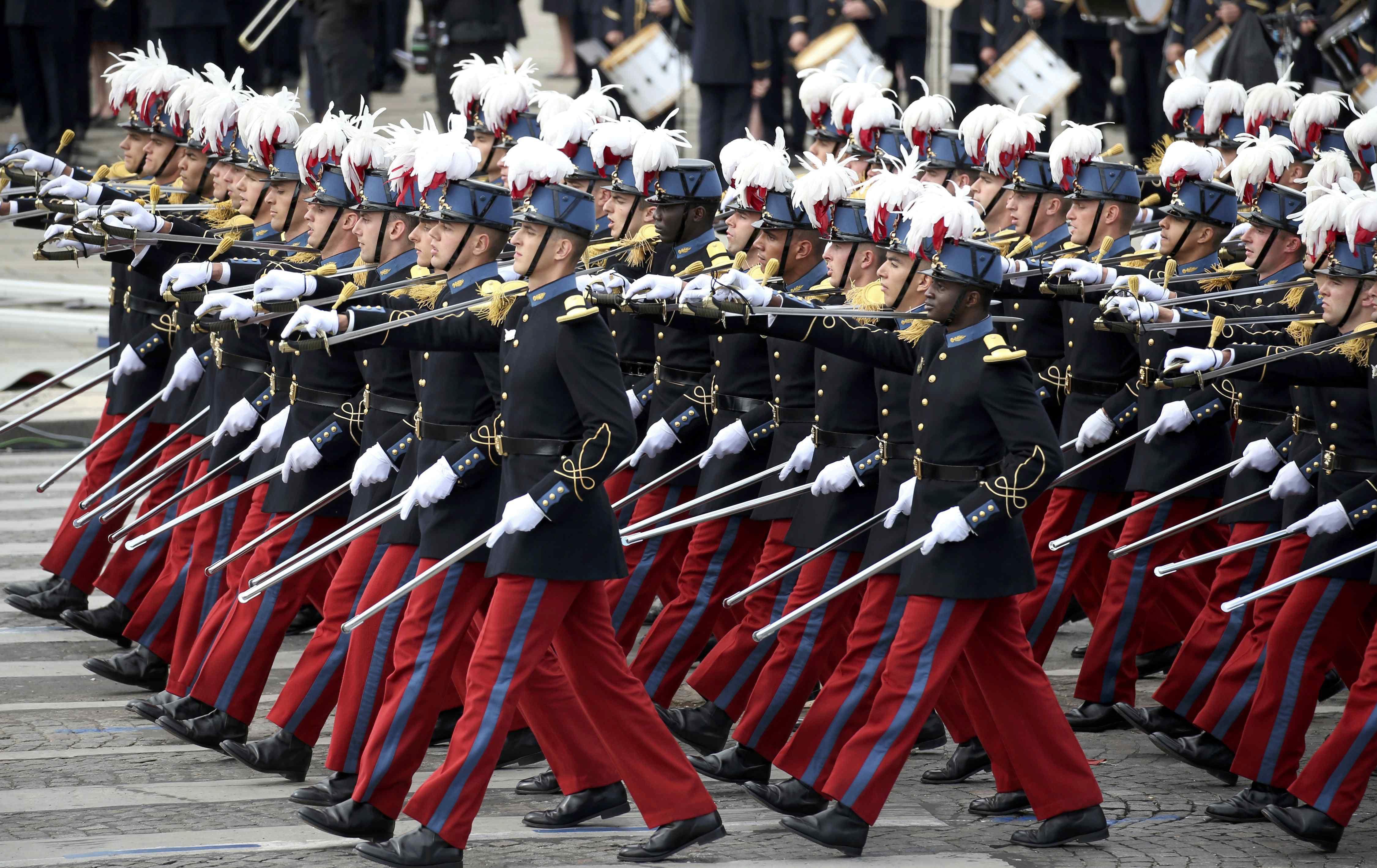 Students of the special military school of Saint-Cyr march during the traditional Bastille Day milit