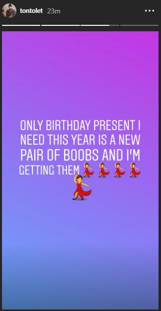 Tonto Dikeh's birthday is coming soon and she will be gifting herself a new pair of boobs [Instagram/TontoDikeh]