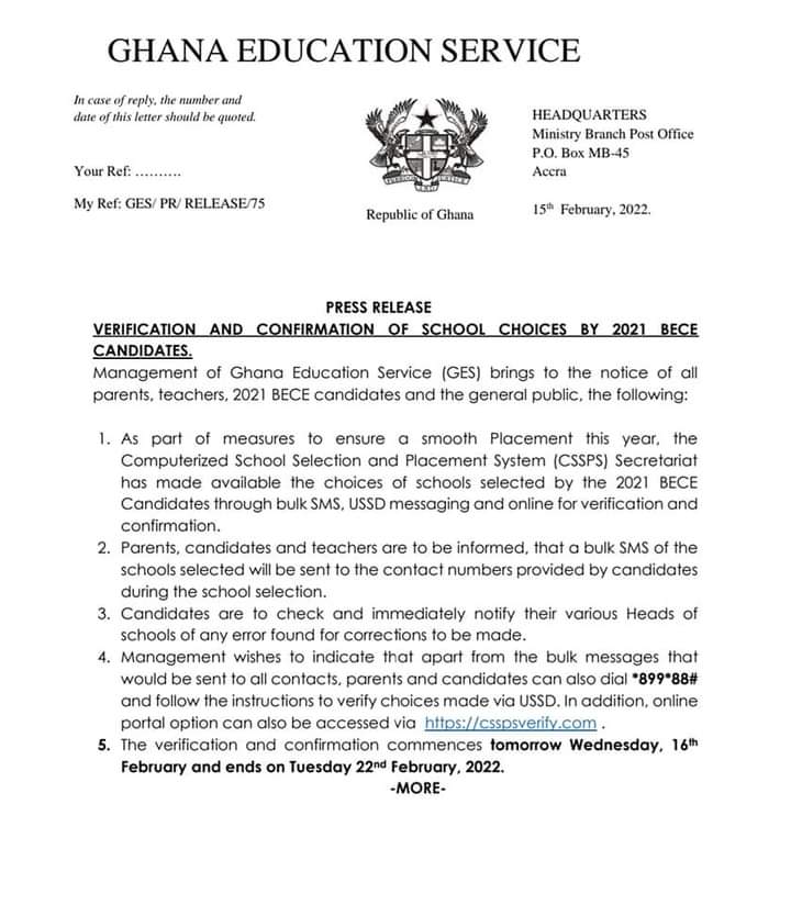 GES to release school placements for BECE candidates today