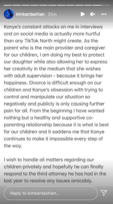 Kim and Ye\'s divorce turns dramatic on social media over North\'s TikTok videos (WATCH)