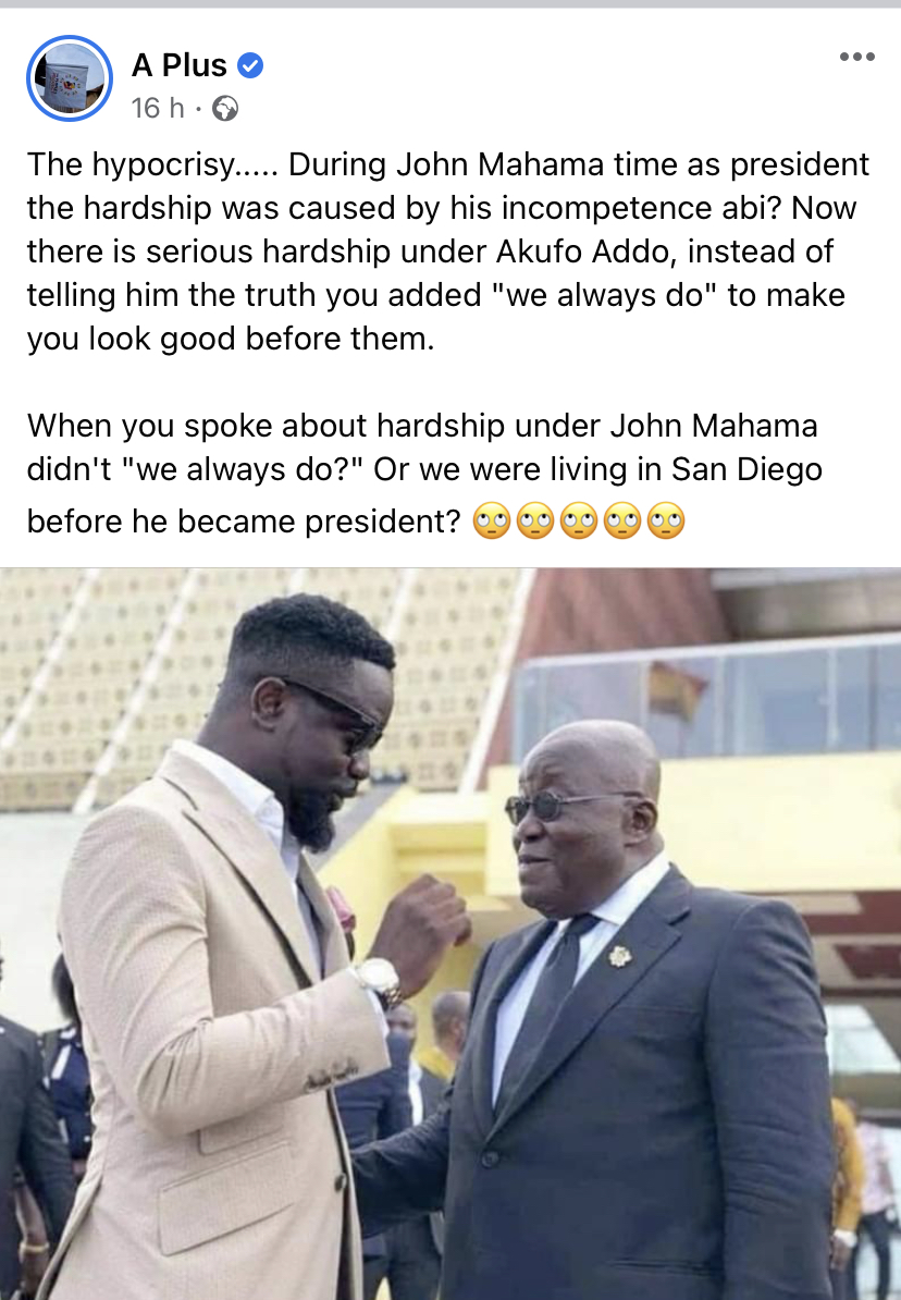 ‘Hypocrisy’ - A Plus descends on Sarkodie for going soft on Nana Addo but hard on Mahama