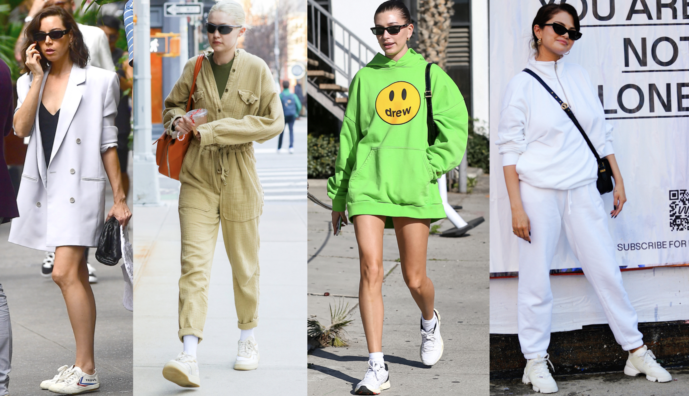 Aubrey Plaza, Gigi Hadid, Hailey Bieber, Selena Gomez: mi a közös a négy sztárban? Az imádott fehér sneaker