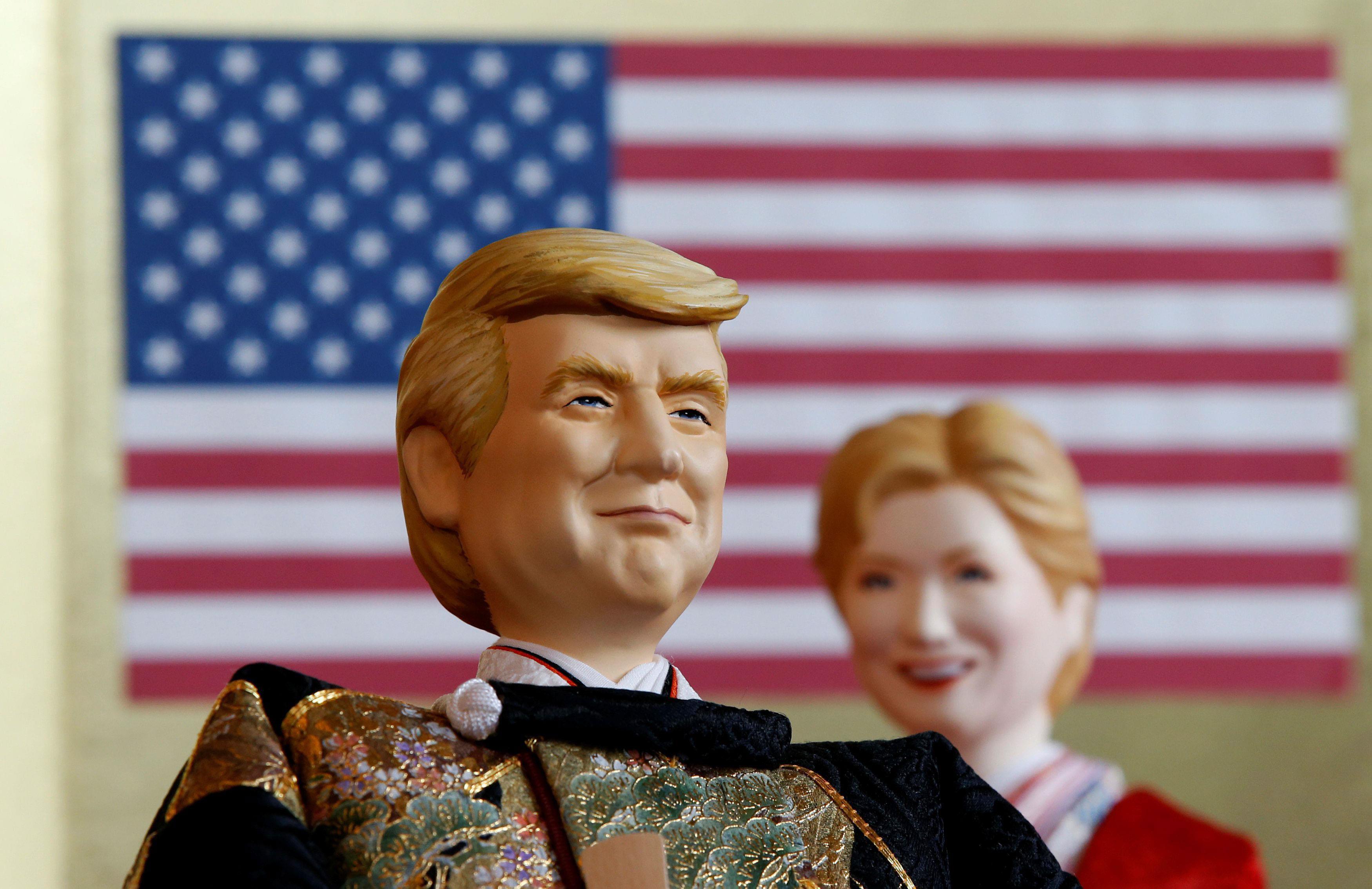 Japanese doll-maker Kyugetsu Inc's dolls depicting U.S. President Trump and former Democratic presid