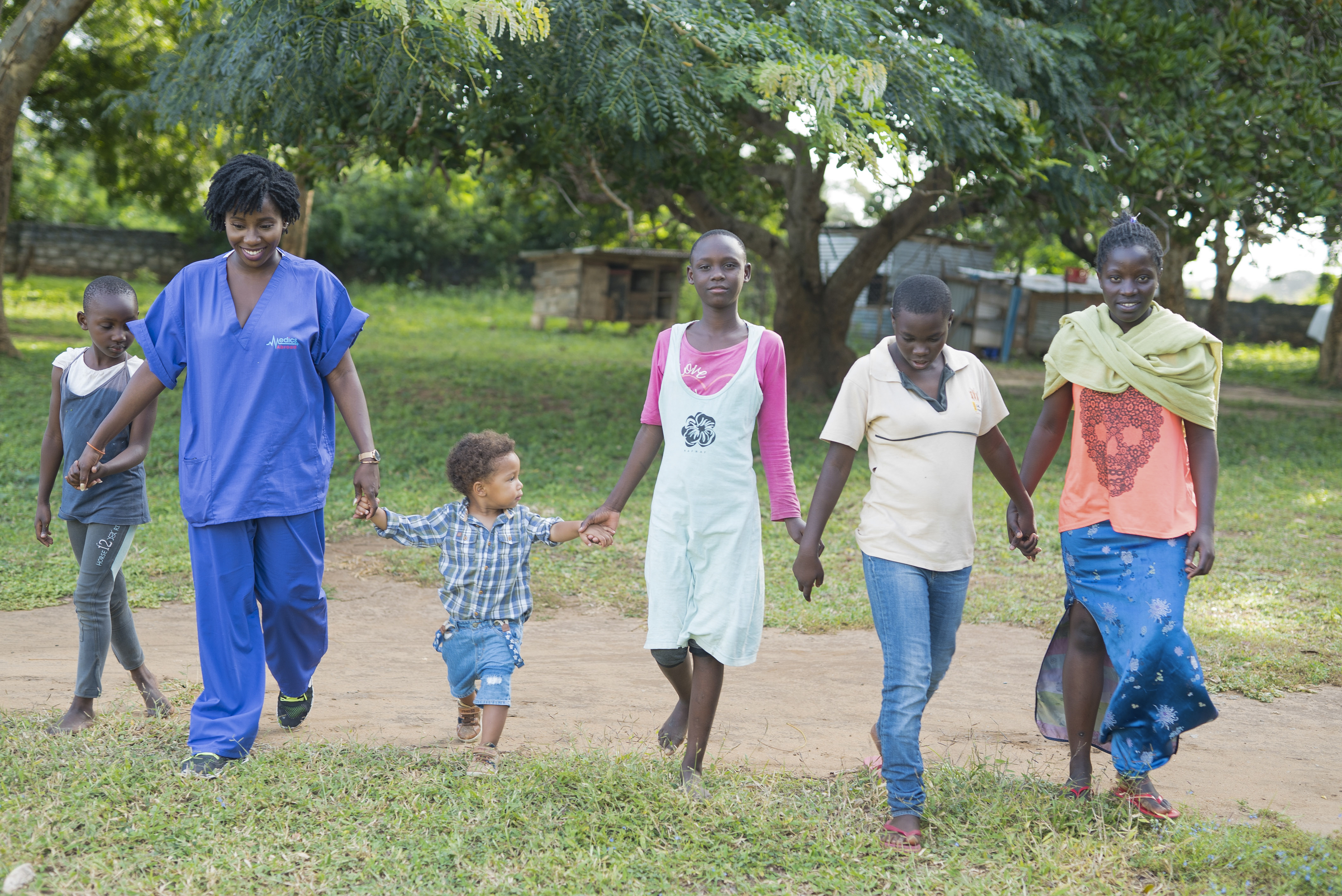 Adanna Steinacker, Founder, Medics Abroad, with a group of children