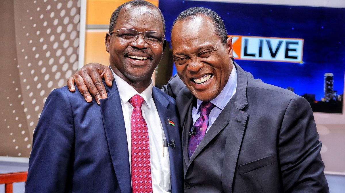 West Pokot Governor John Lonyangapuo alongside Jeff Koinange.