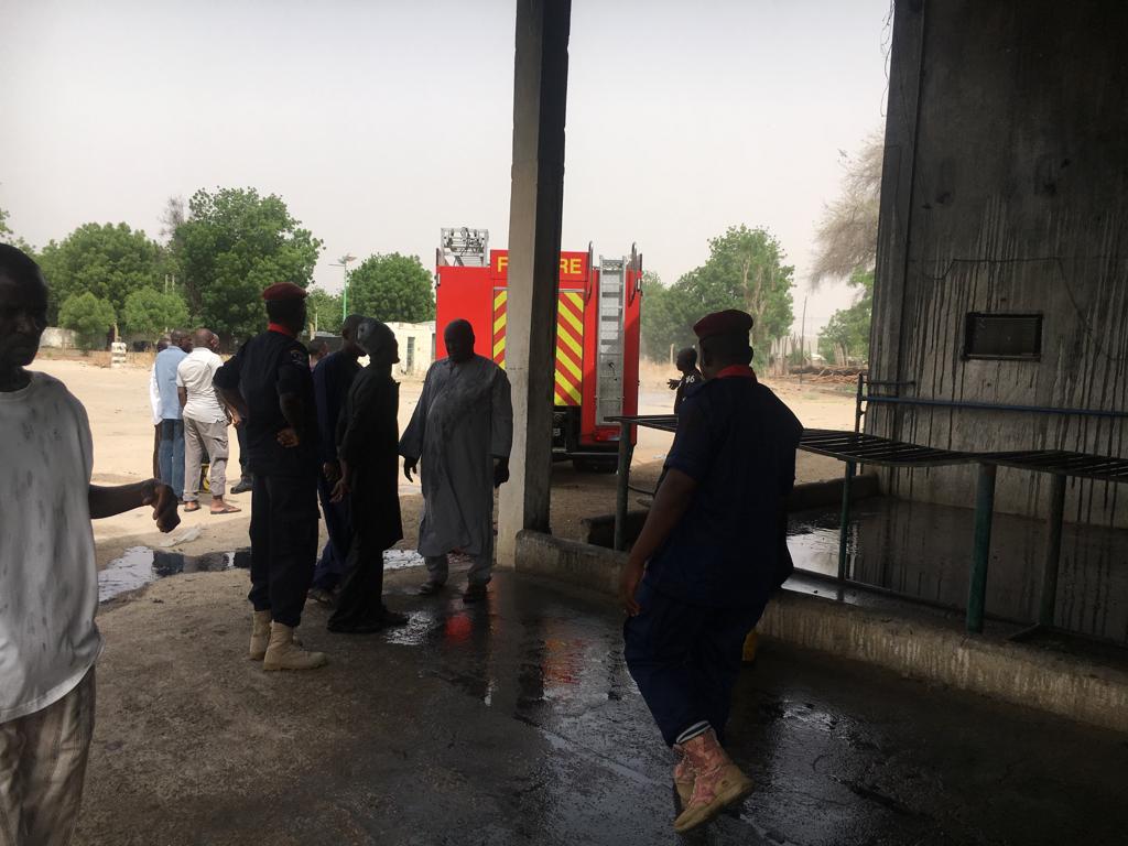 The scene from the fire that destroys relief materials meant for IDPs in Maiduguri (NAN)