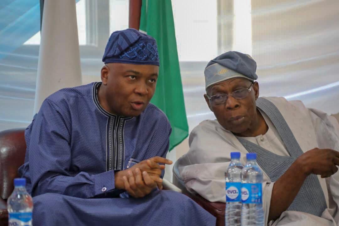 Bukola Saraki with former president, Olusegun Obasanjo [Twitter/@babaidris090]