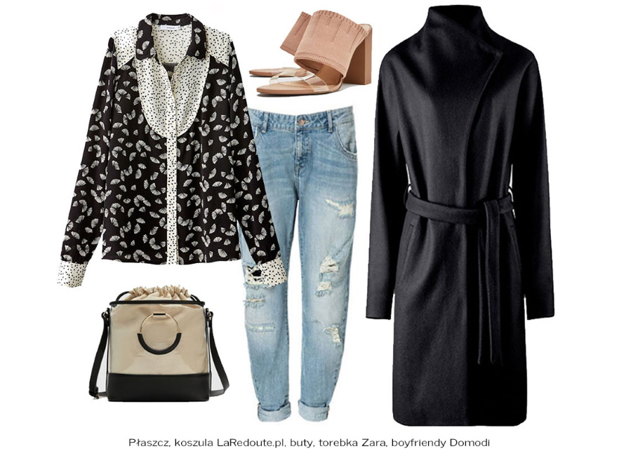 Fanki jeansu pokochają tę stylizację. Boyfriendy w zestawieniu z koszulą w ciekawy print, np. kwiatowy, plus płaszcz typu szlafrok sprawią, że całość będzie wyglądała z jednej strony bardziej luzacko, z drugiej elegancko. Miejski casual na każdą okazję. Wystarczy zmienić buty i możesz iść na spacer. Nałożysz szpilki i impreza Twoja.