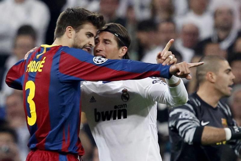Real Barcelona 5. Dyskusja Sergio Ramos i Gerard Pique (L)