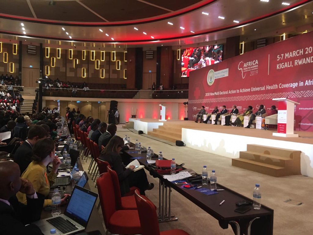 A view of the stage at the Africa Health Agenda International Conference 2019 (Africa Health 2019) in Kigali, Rwanda