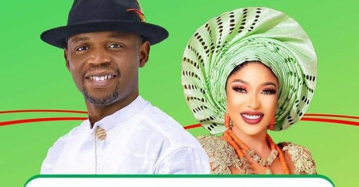 The governorship candidate of ADC, Tonte Ibraye and his deputy, Tonto Dikeh [Instagram/TonteIbraye]