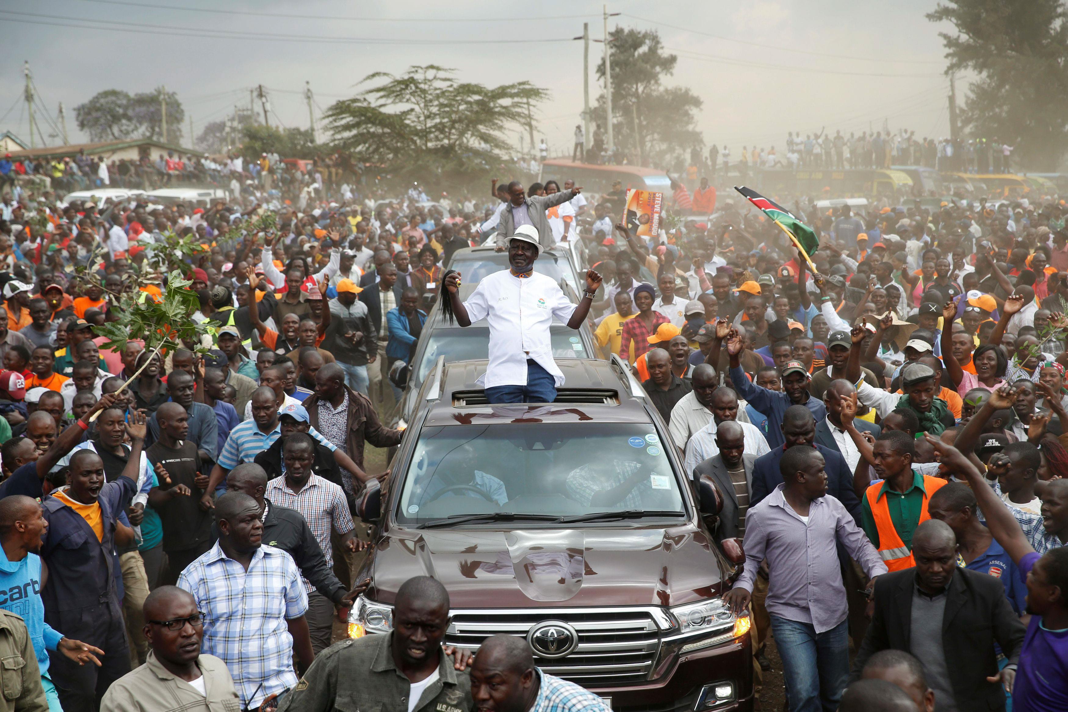 Kenyan opposition leader Raila Odinga, the presidential candidate of the National Super Alliance coa