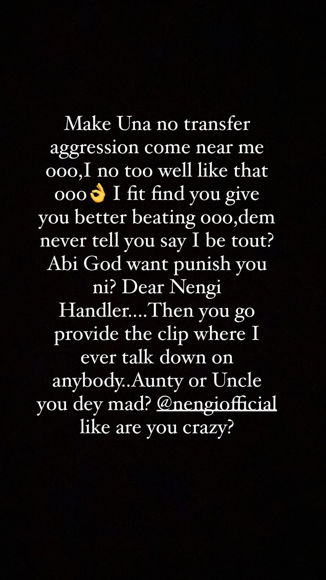 Nkechi Blessing threatened to beat up the handler of Nengi's Instagram page [Instagram/NkechiBlessingSunday]