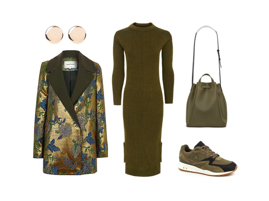 Płaszcz: River Island; sukienka: Topshop; buty: Le Coq Sportif; kolczyki: New Look, torba: TK Maxx