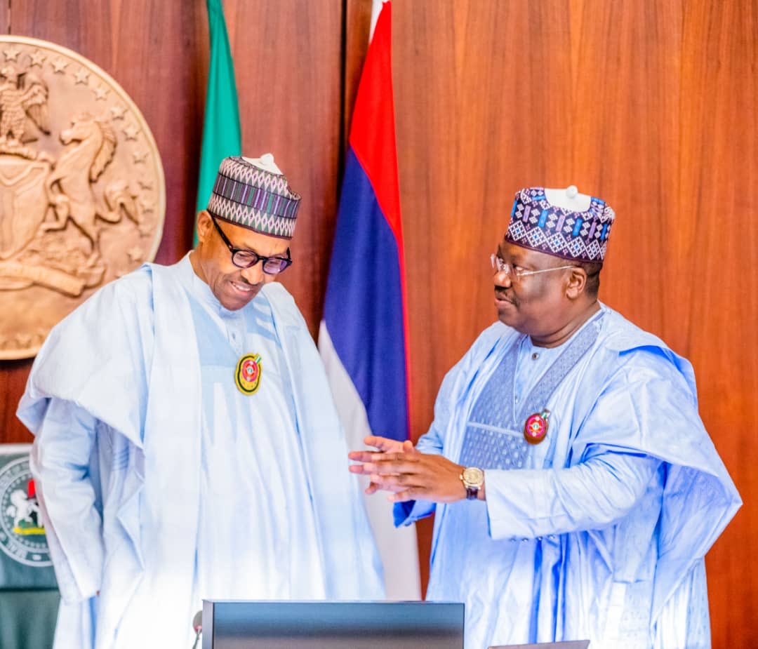 President Muhammadu Buhari and President of the Senate, Dr. Ahmad Lawan. [Twitter/@SPNigeria]