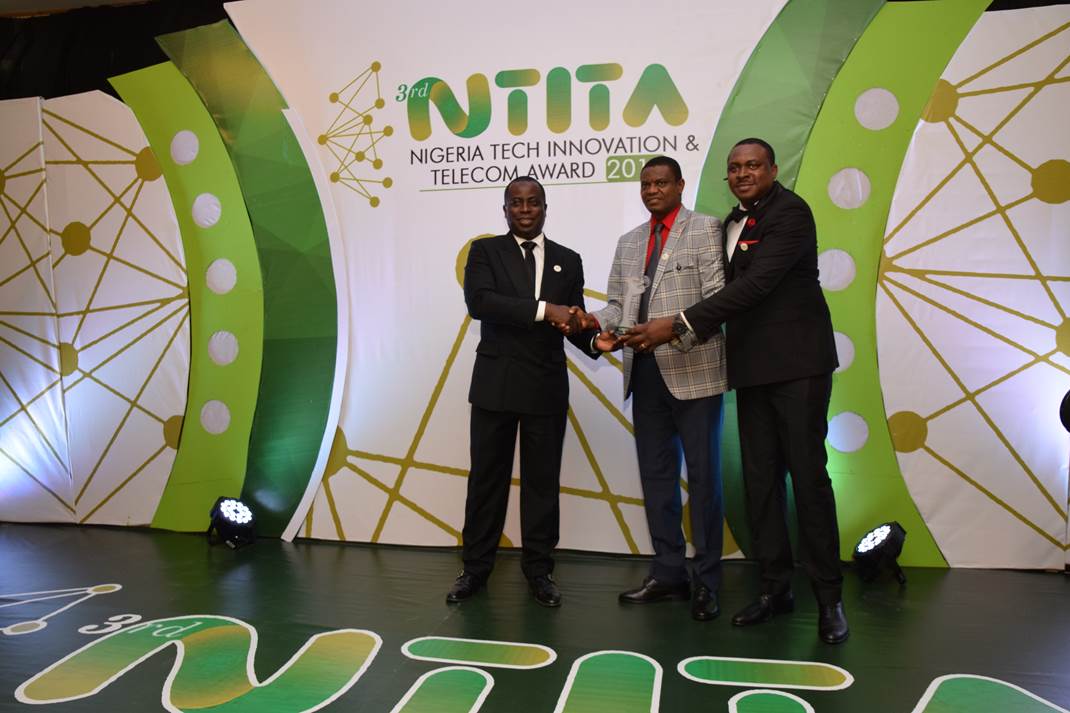 President, Association of Telecommunications Companies of Nigeria (ATCON), Olusola Teniola, Senior Manager, Network Engineering, Vodacom Business Africa Nigeria, Emeka Okogwu; and Ag. Executive Head of Department, Customer Service Operations, Olumide Idowu during the awards presentation held in Lagos.