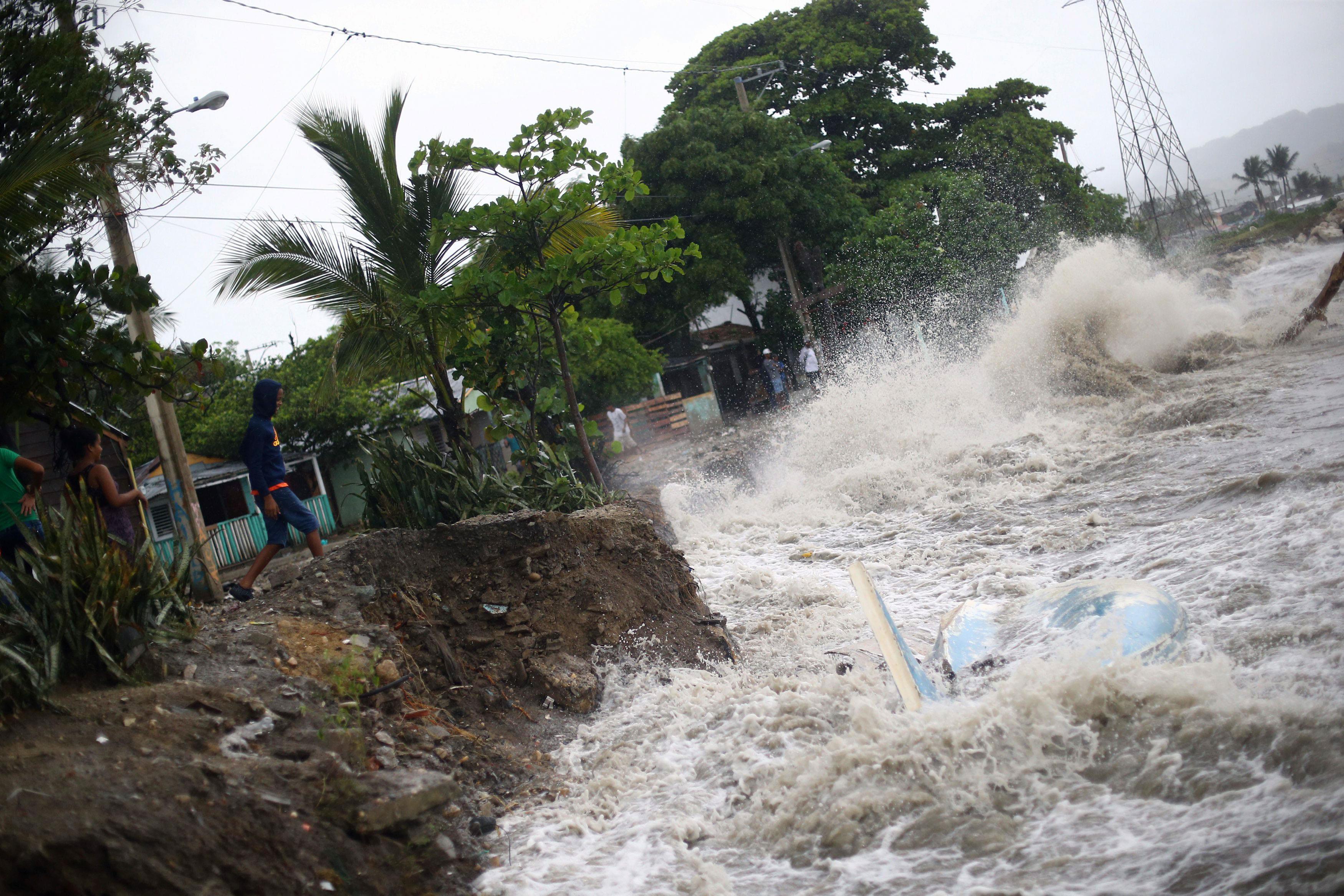 Waves crash against the shore as Hurricane Irma moves off from the northern coast of the Dominican R