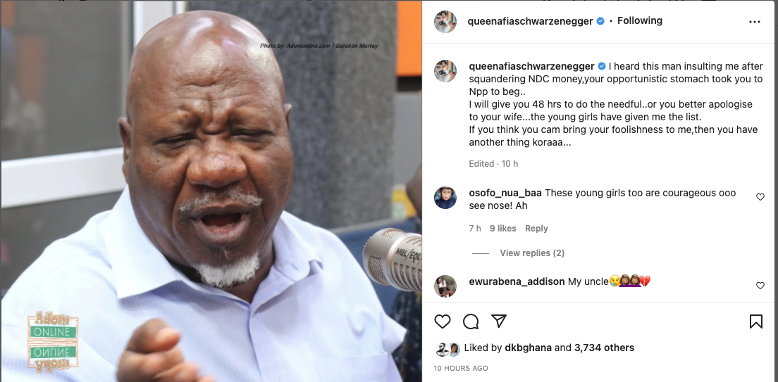 I\'ll release names of small girls you have slept with – Afia Schwarzenegger to Allotey Jacobs