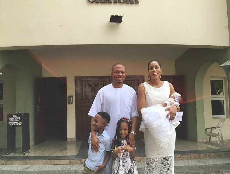 It is a happy picture of a family of five on Friday, February 1, 2019, when Naeto C baptized his second daughter who is also his third child. [Instagram/nicolechikwe]
