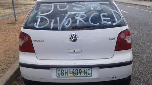 Man celebrates divorce by driving all over town in a car littered with 