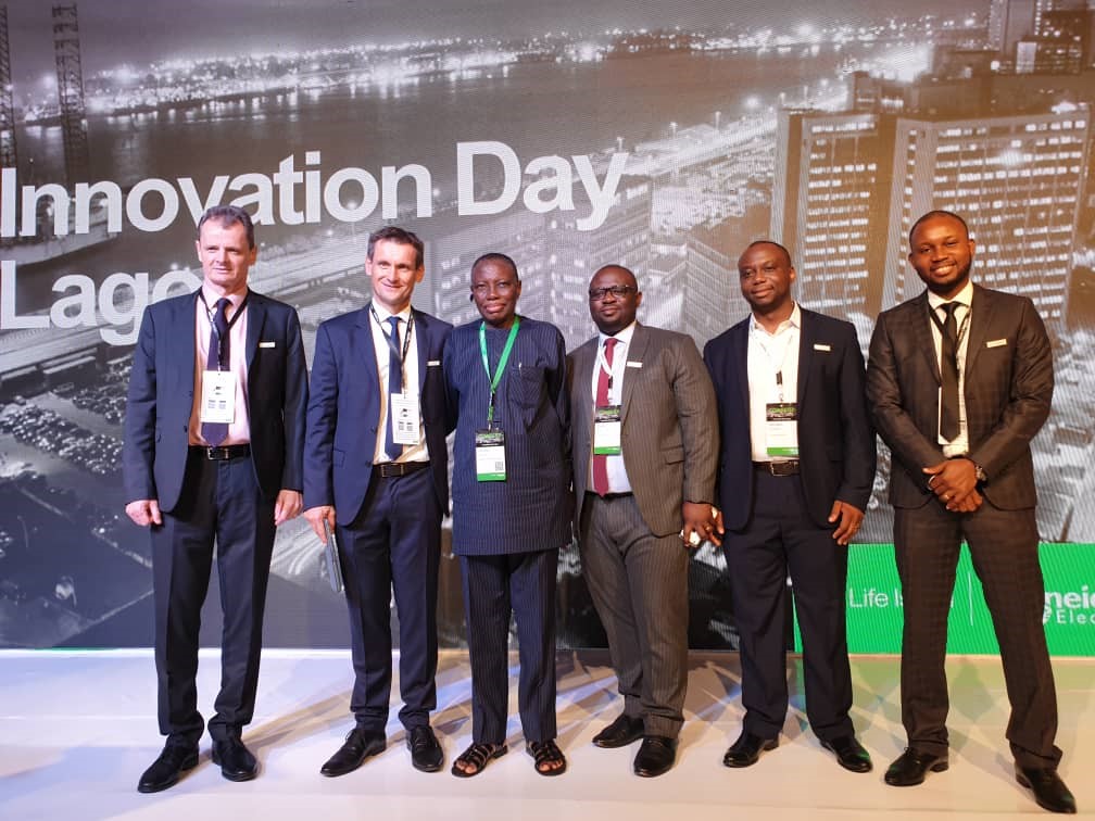L-R: Albert Fuchet, Cluster President, Anglophone Africa, Schneider Electric; Christophe Begat, Managing Director, Anglophone West Africa, Schneider Electric, Alhaji Bola Azeez, CEO, Bolamark Engineering Limited, Mojola Ola, Head, Building Business, Anglophone West Africa, Schneider Electric; Nurudeen Oyedeji, Channel Manager, Anglophone West Africa; Ifeanyi Odoh, Head, Offer Marketing and Business Development, Anglophone West Africa, Schneider Electric.  [NAN]