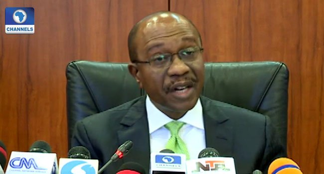 Godwin Emefiele, CBN governor, speaking at the end of the 270th meeting of the Monetary Policy Committee (MPC) at the apex bank’s headquarters in Abuja. (Twitter/Channels Television)