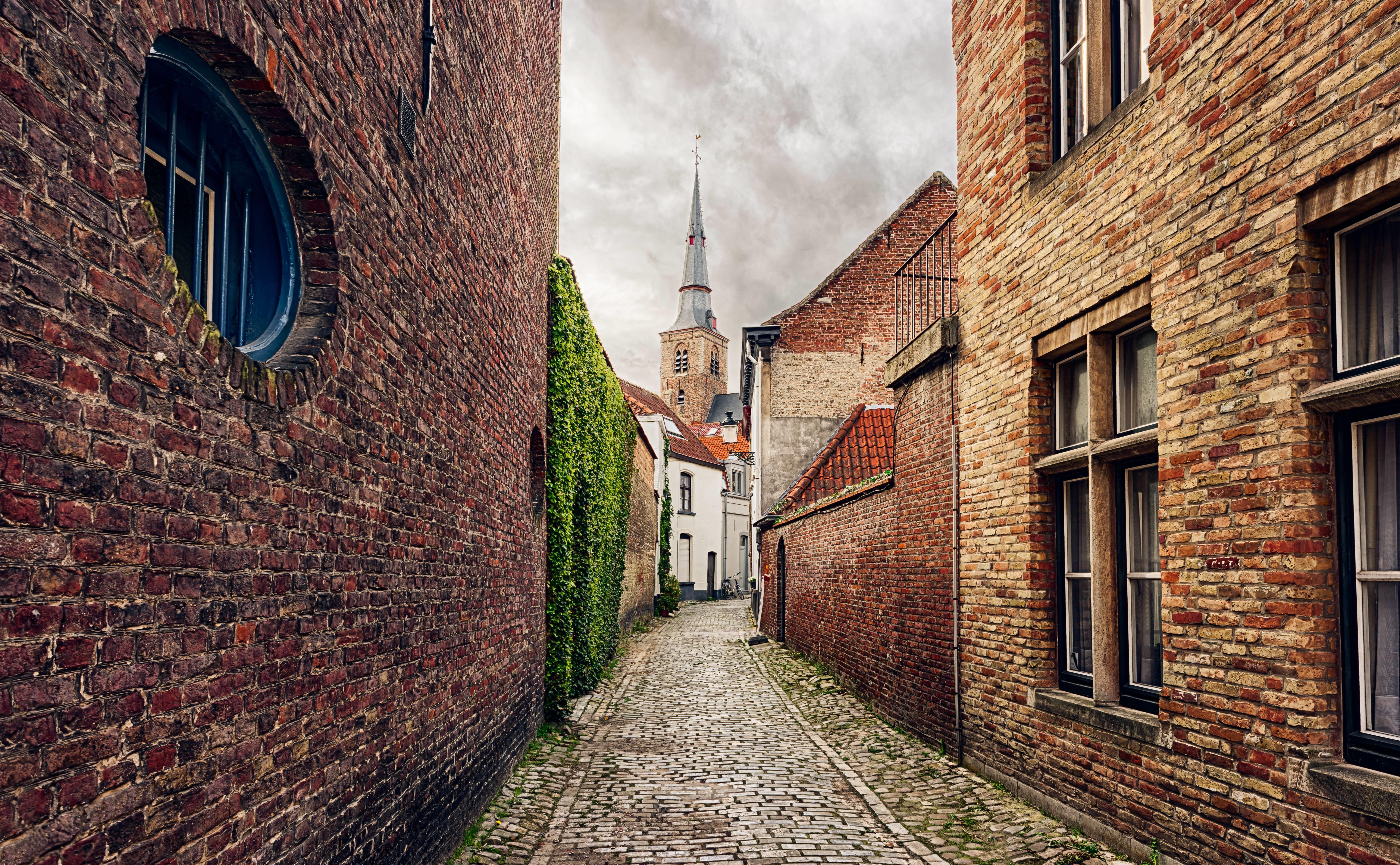 Narrow street in Bruges, Belgium