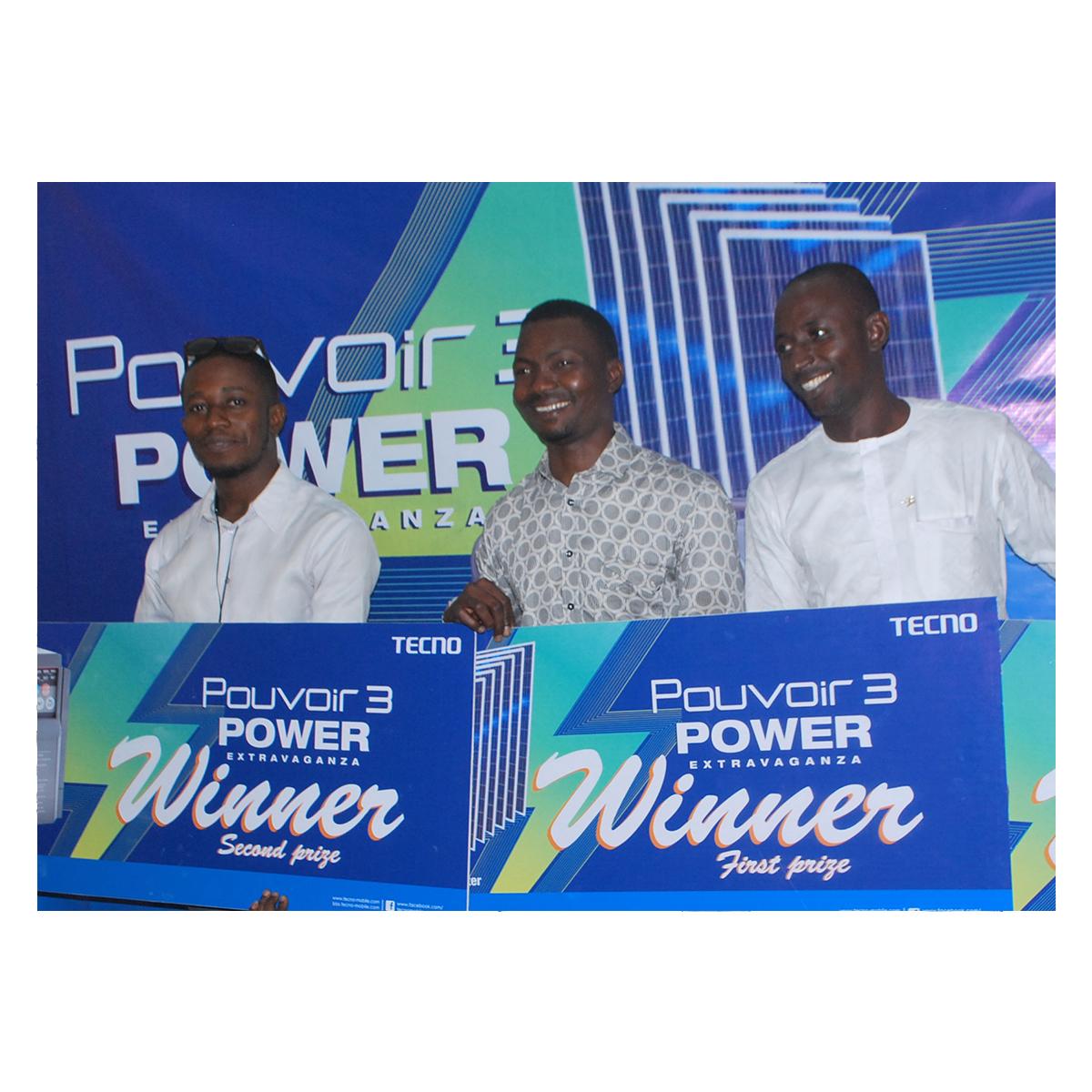 First, second and third prize winners get rewarded in the TECNO pouvoir 3 power extravaganza promo