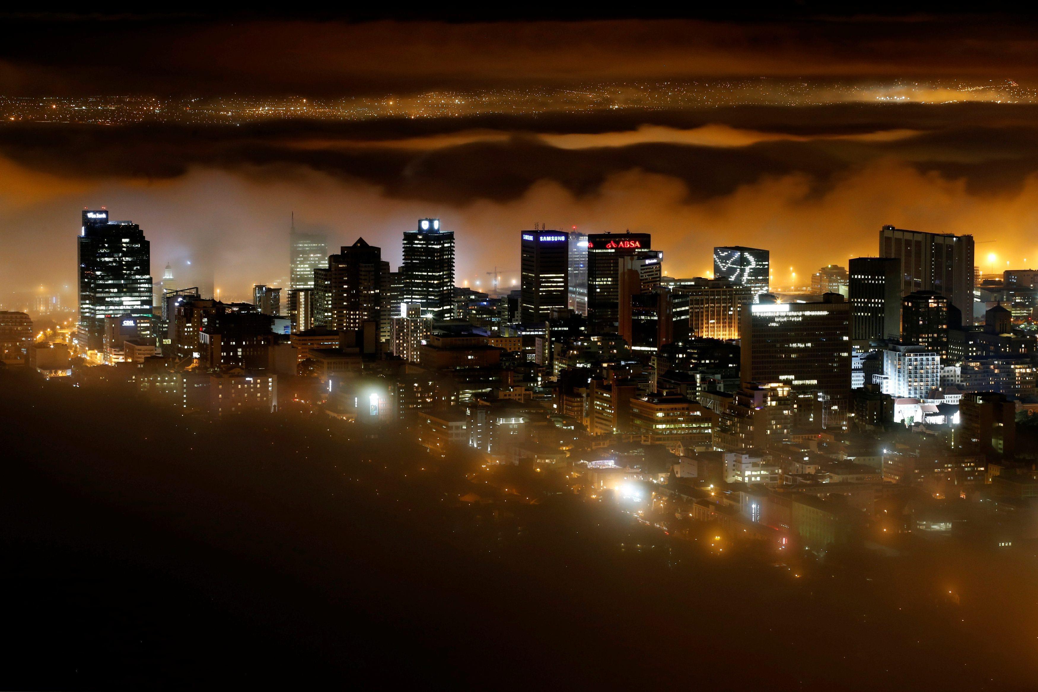 Seasonal fog enshrouds buildings in the city centre of Cape Town