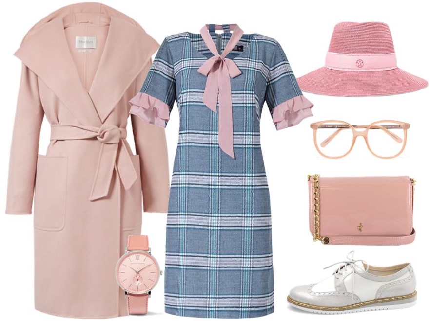 Różowe ubrania na wiosnę 2018: Sukienka-Midori Feminine Fashion/midori.pl, torebka-Menbur/menbur.pl, buty-Caprice/caprice.pl, płaszcz, dodatki -TK Maxx