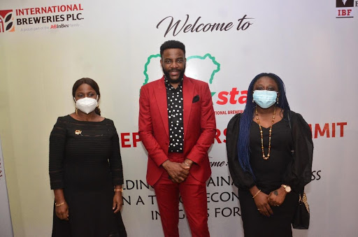 L-R: Legal & Corporate Affairs Director, International Breweries Plc., Mrs Temitope Oguntokun; Lawyer and TV Host, Ebuka Obi-Uchendu, and Marketing Director, International Breweries Plc., Tolulope Adedeji at the Kickstart Entrepreneurship Summit held in Lagos.