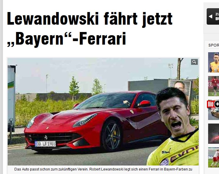 Jak donosi niemiecki BILD Robert Lewandowski kupił nowy samochód. Tabloid uszczypliwie twierdzi, że nowa zabawka Lewego pasuje do barw nowego klubu polskiego piłkarza, czyli Bayernu Monachium. Porównanie nie jest bezpodstawne - napastnik reprezentacji Polski sprawił sobie czerwone ferrari F12 berlinetta. Świeży nabytek sportowca napędza prawdziwy potwór...