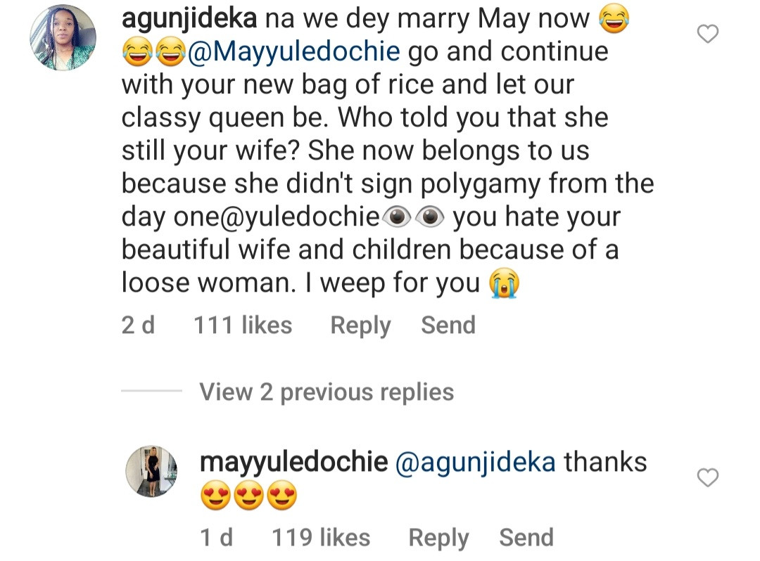 Yul Edochie's 1st wife May thanks fan who tackled actor over decision to take new wife