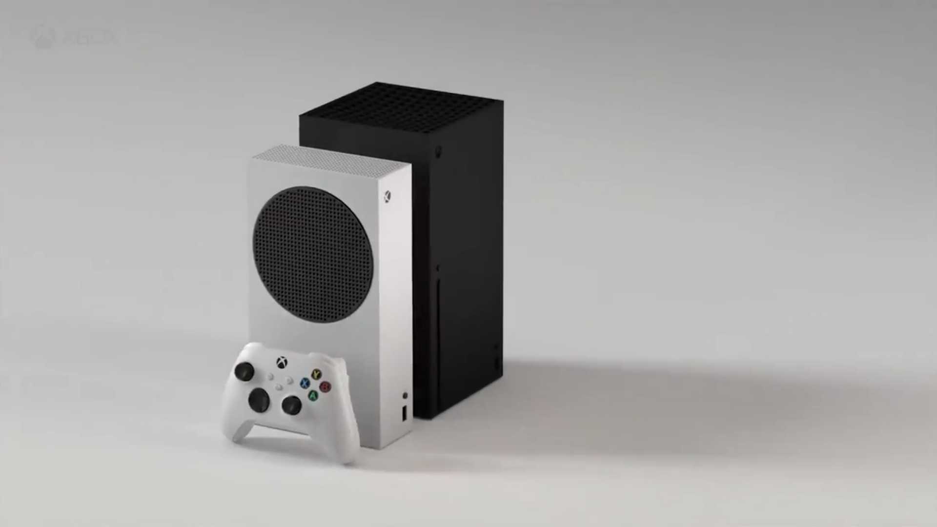 Priame porovnanie Xboxu Series S (biela konzola) a Xboxu Series X (čierna konzola).