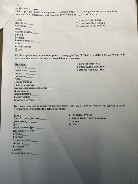 Test sa takmičenja iz Biologije