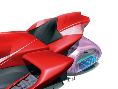 Codename Heartbreaker: Eine begehbare Skulptur von beeindruckenden Ausma§en: 100m LŠnge, 25m Hšhe und 40 m Breite. Die futuristische Symbiose Šhnlich Formel 1 und Superbike beherbergt in einem Raumvolumen von 20.000 qm eine Special Exhibition und bietet im