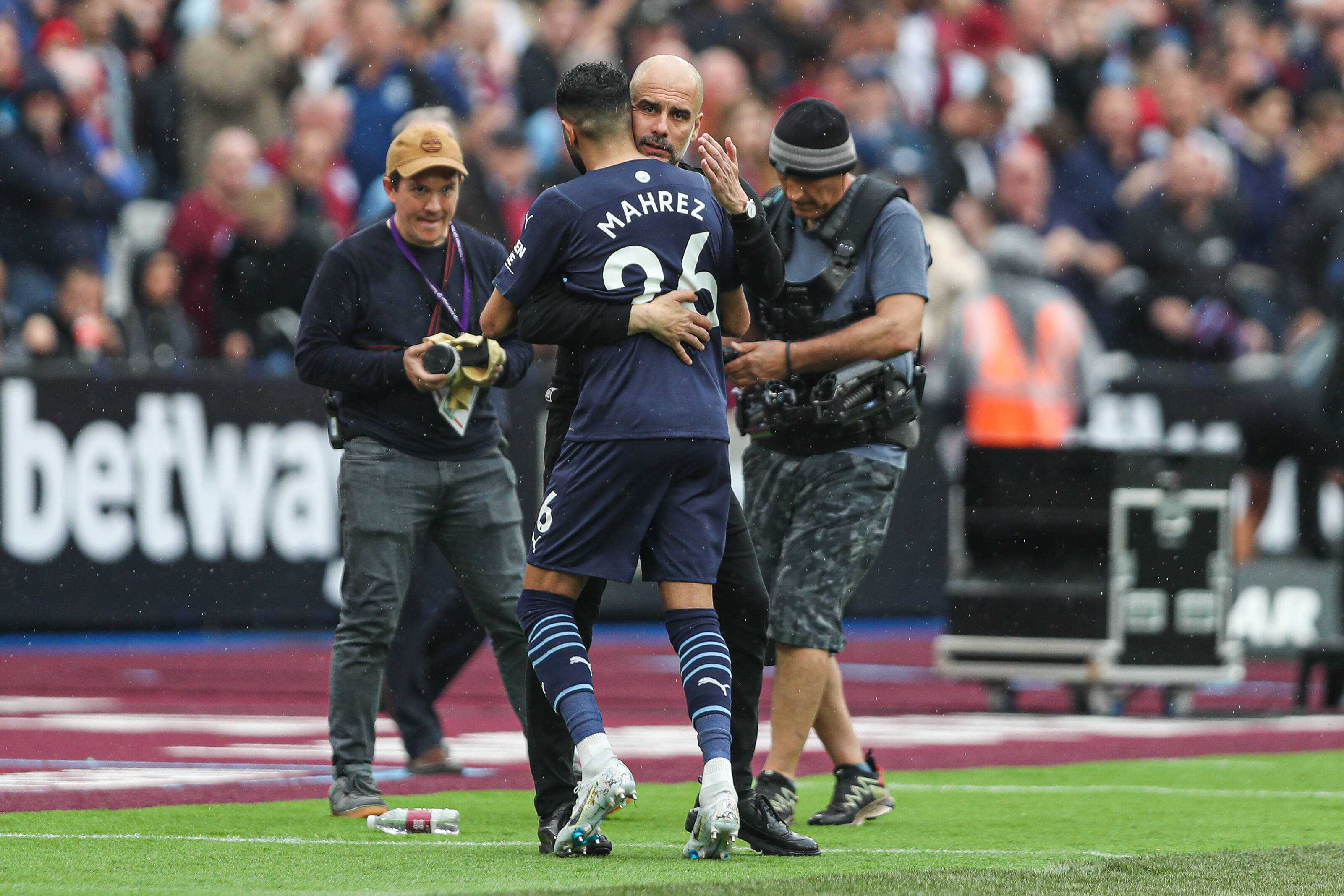 Pep Guardiola consoles Riyad Mahrez 