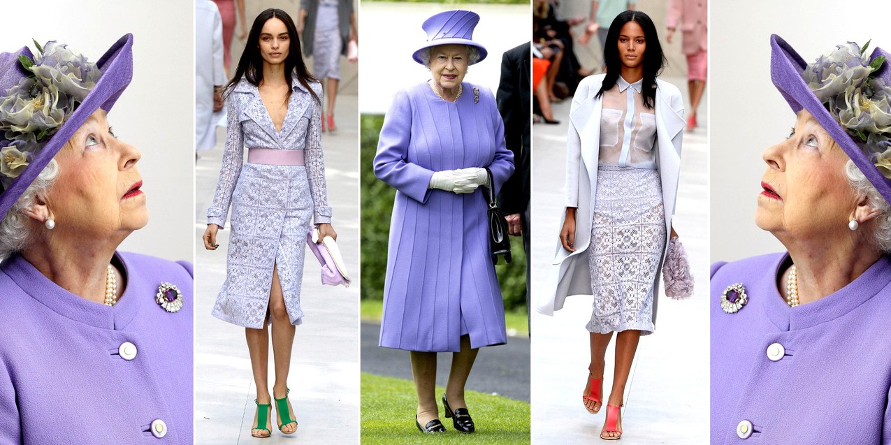 Fioletowe płaszcze Elżbiety II / Burberry Prorsum wiosna/lato 2014