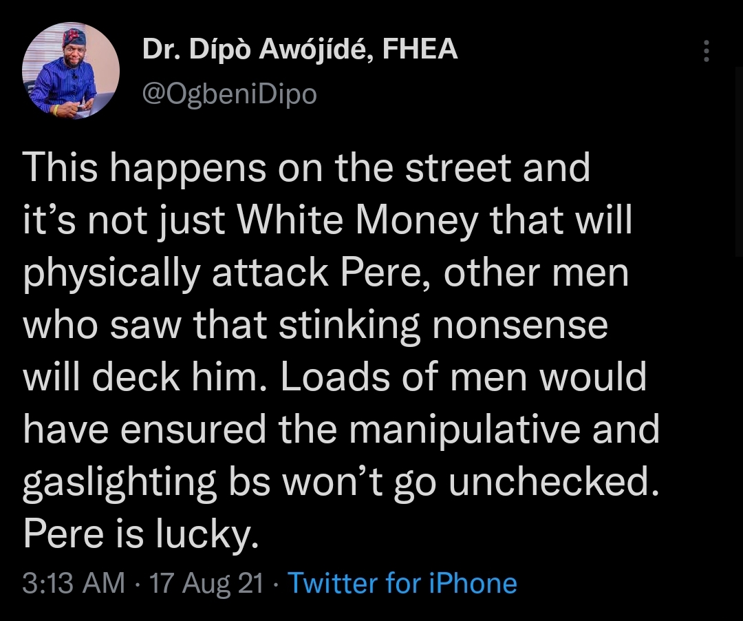 Whitemoney versus Pere Twitter reaction [Twitter]