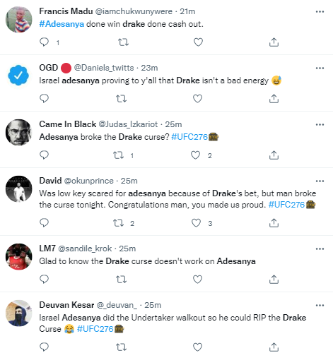 reactions as Israel Adesanya survives Drake curse with victory against Jared Cannonier